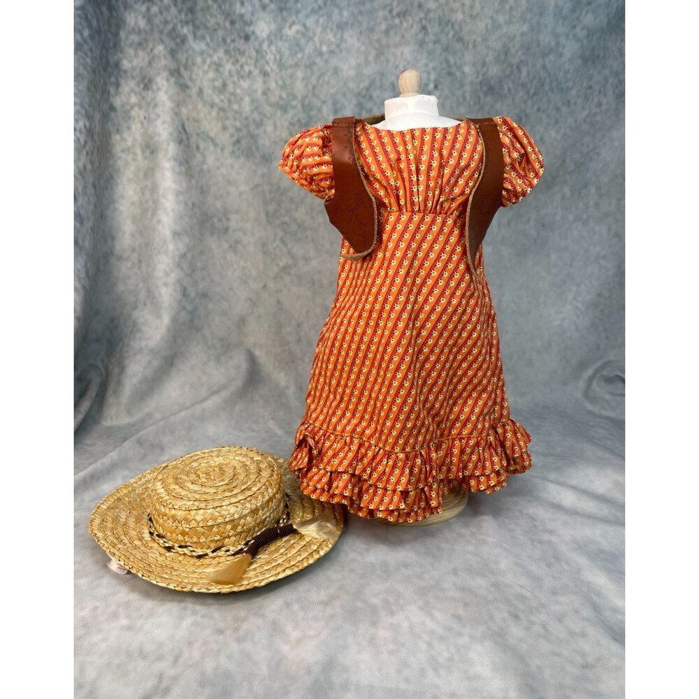 American Girl Doll Josefina Summer Riding Outfit orange dress, vest, straw hat